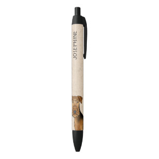 Airedale Terrier Bingley Terrier Dog Head And Text Black Ink Pen