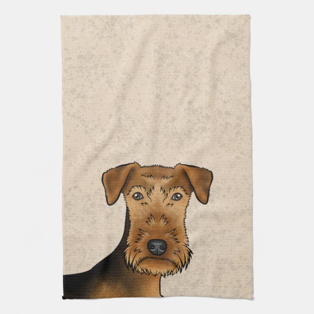 Airedale Terrier Bingley Terrier Dog Head Beige Kitchen Towel (Vertical)