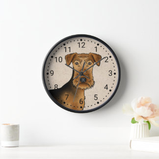 Airedale Terrier Bingley Terrier Dog Head On Beige Clock