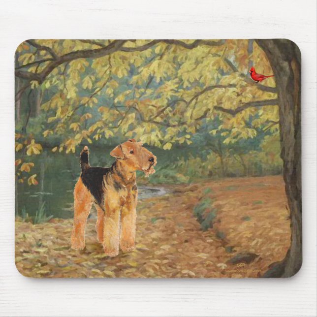 Airedale Terrier Birdwatching Mouse Pad (Front)