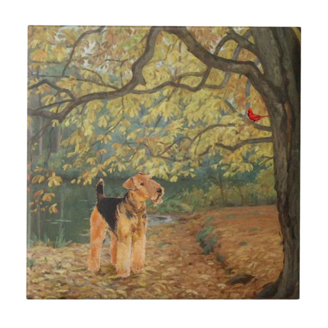 Airedale Terrier Birdwatching Tile (Front)