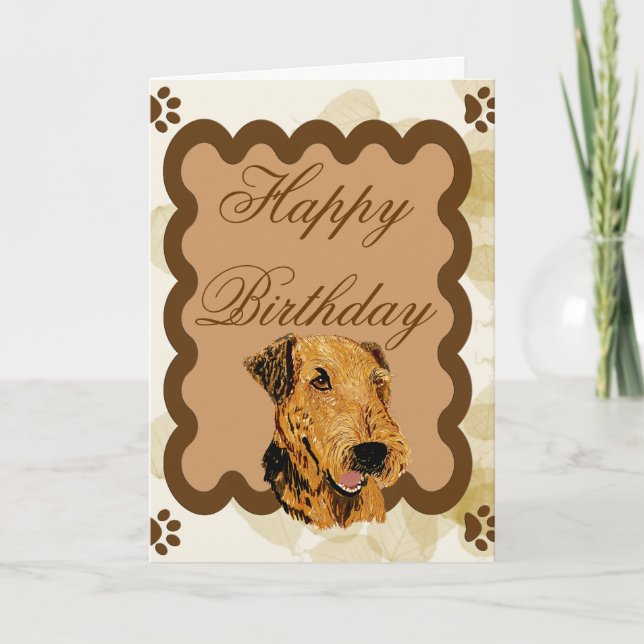 Airedale Terrier ~ Birthday Tan Leaves Card (Front)