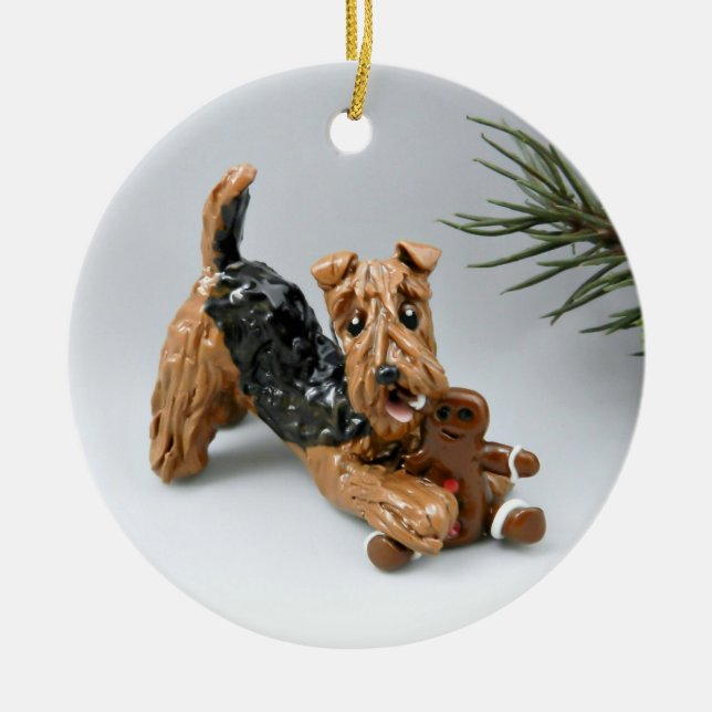Airedale Terrier Black and Tan Tricolor Ceramic Ornament (Front)