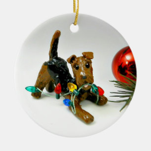 Airedale Terrier Black and Tan Tricolor Ceramic Ornament