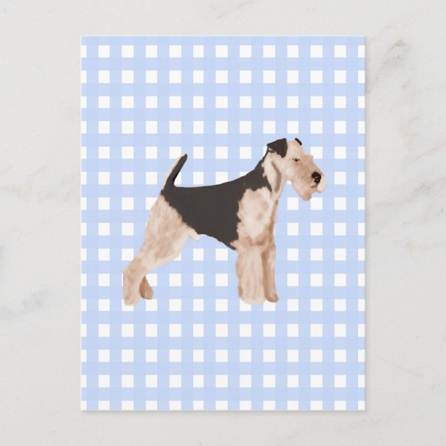 Airedale Terrier Blue Gingham Postcard (Front)