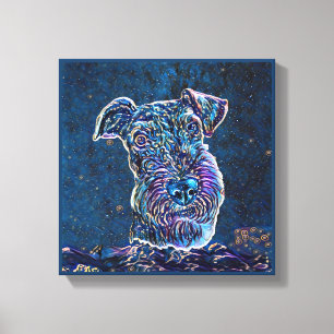 Airedale terrier Blue Starry Night Painting Style Canvas Print