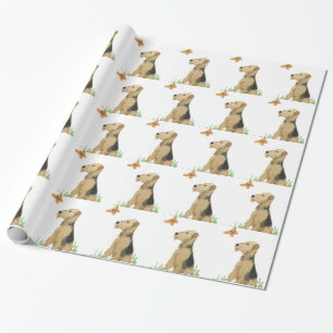 Airedale Terrier & Butterfly Wrapping Paper