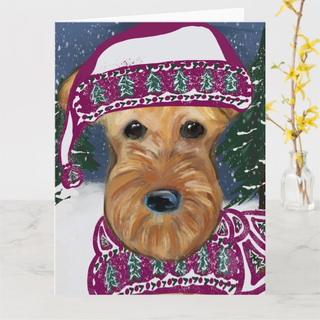 AIREDALE TERRIER    CARD (Yellow Flower)