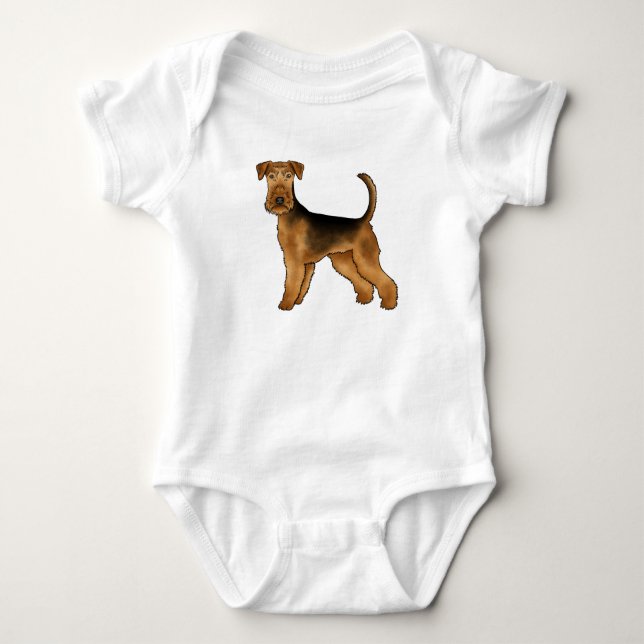 Airedale Terrier Cartoon Bingley Terrier Cute Dog Baby Bodysuit (Front)