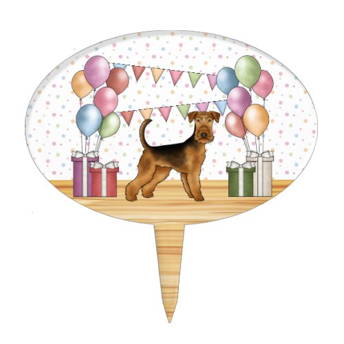 Airedale Terrier Cartoon Dog Colorful Birthday Cake Topper