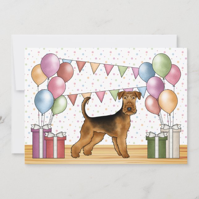 Airedale Terrier Cartoon Dog Colorful Birthday Invitation (Front)