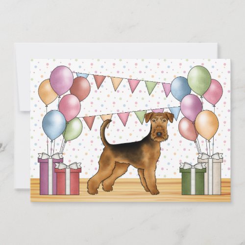 Airedale Terrier Cartoon Dog Colorful Birthday Invitation