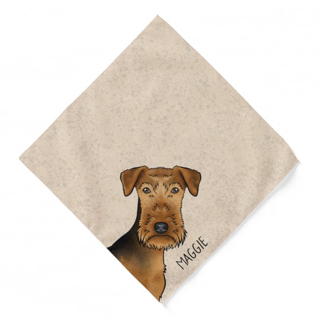 Airedale Terrier Cartoon Dog Head With Pet's Name Bandana (Front)