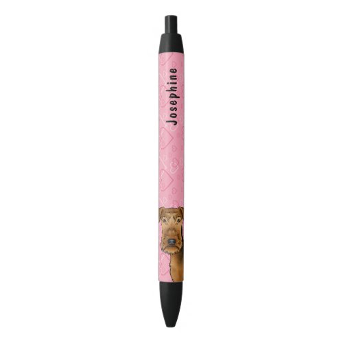 Airedale Terrier Cartoon Dog Head With Pink Hearts Black Ink Pen