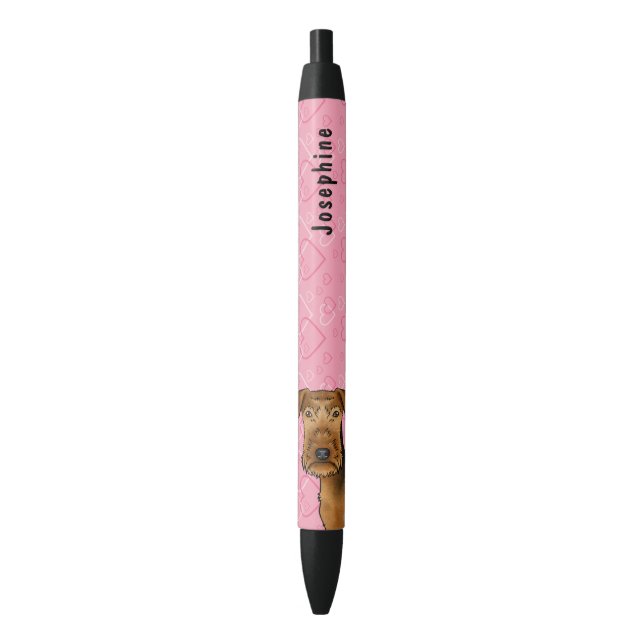 Airedale Terrier Cartoon Dog Head With Pink Hearts Pen (Front Vertical)
