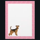 Airedale Terrier Cartoon Dog Heart Pattern Pink Letterhead<br><div class="desc">Destei's original cartoon illustration of a cute Airedale Terrier breed dog. The middle background color is white ideal for writing notes while the border color is pink with a pattern of pink heart shapes in different sizes.</div>
