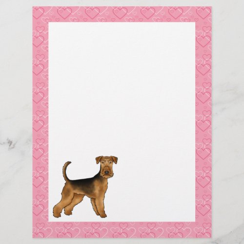 Airedale Terrier Cartoon Dog Heart Pattern Pink Letterhead