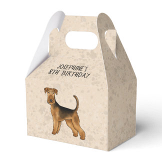 Airedale Terrier Cartoon Dog On Beige With Text Favor Boxes