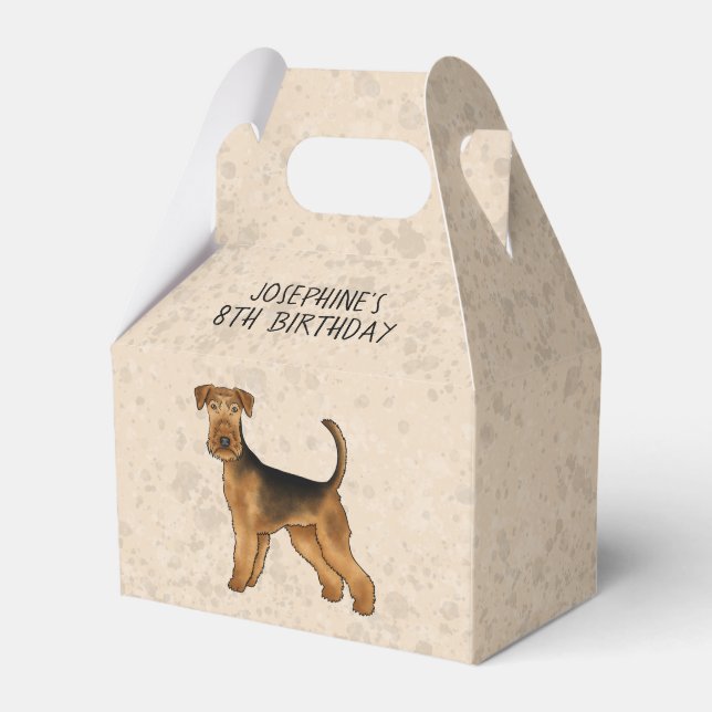 Airedale Terrier Cartoon Dog On Beige With Text Favor Boxes (Front Side)