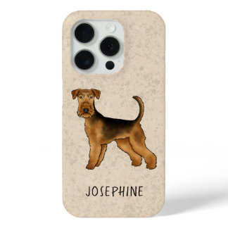 Airedale Terrier Cartoon Dog With Custom Name iPhone 15 Pro Case