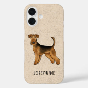 Airedale Terrier Cartoon Dog With Custom Name iPhone 16 Case
