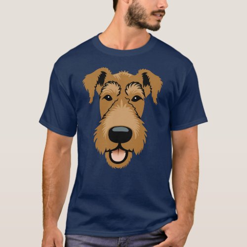Airedale Terrier Cartoon Puppy Dog Face Funny  T_Shirt