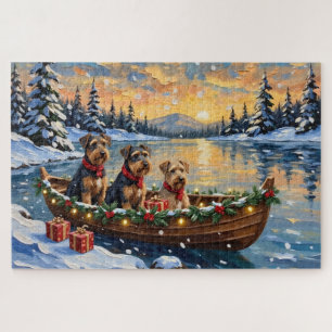 Airedale Terrier Christmas Boat Holiday Jigsaw Puzzle