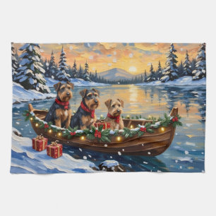 Airedale Terrier Christmas Boat Holiday Kitchen Towel