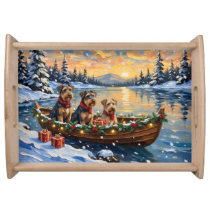Airedale Terrier Christmas Boat Holiday Serving Tray