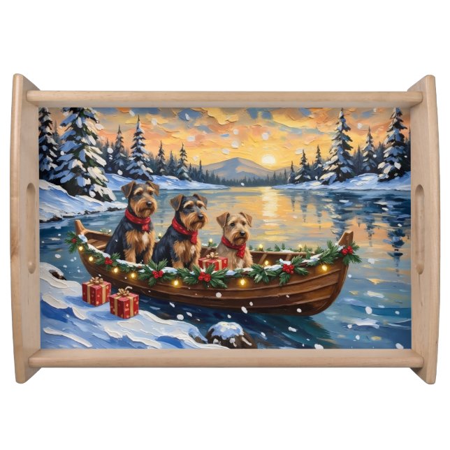 Airedale Terrier Christmas Boat Holiday Serving Tray (Front)