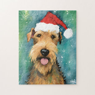 Airedale Terrier Christmas brush painting artwork Jigsaw Puzzle