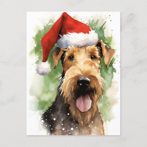 Airedale Terrier Christmas brush painting artwork Postcard