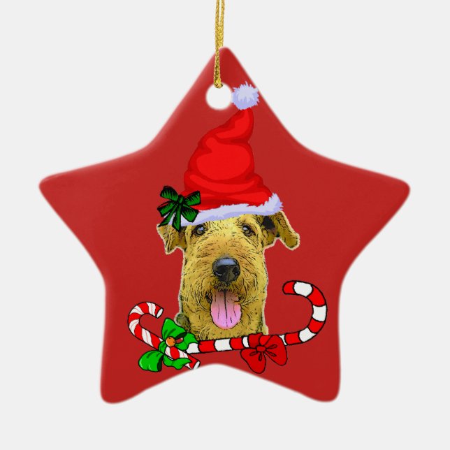 Airedale Terrier Christmas Ceramic Ornament (Front)