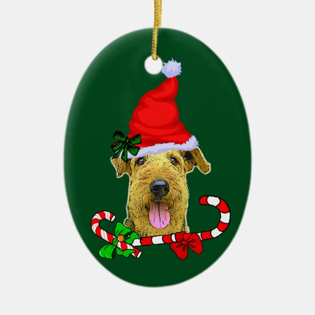 Airedale Terrier Christmas Ceramic Ornament (Front)