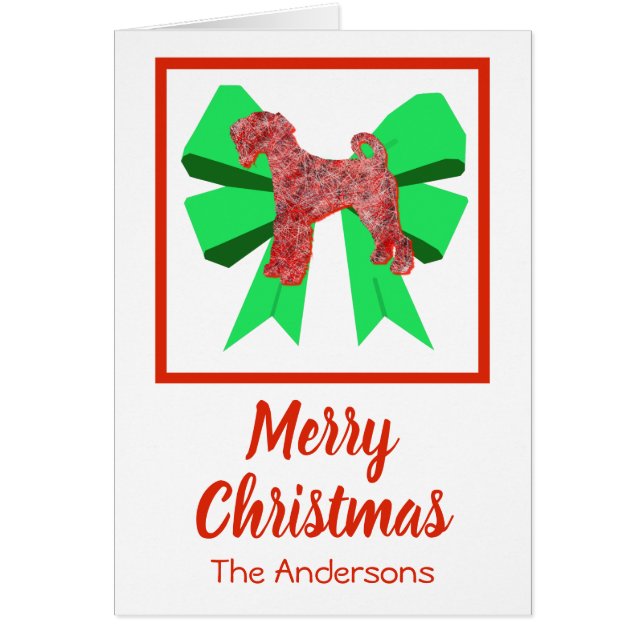 Airedale Terrier Christmas Dog & Green Bow Card (Front)