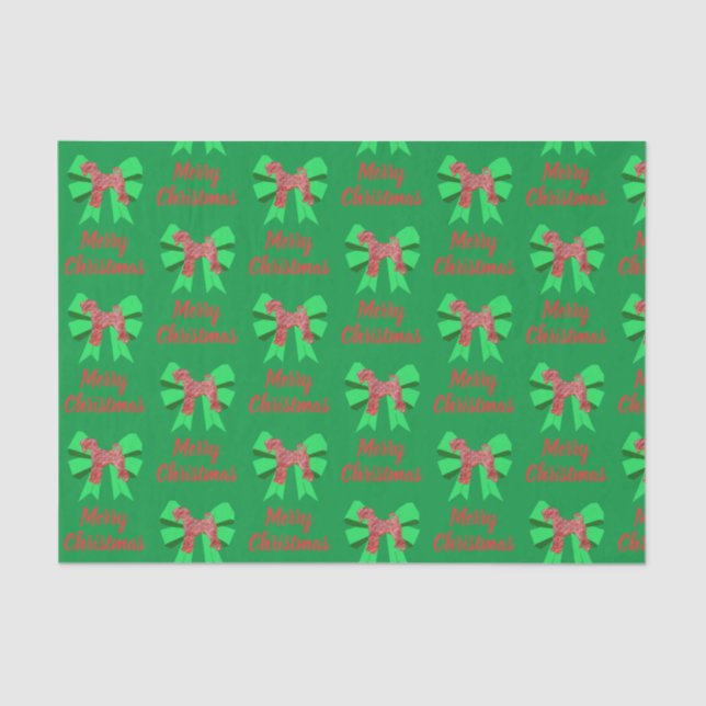 Airedale Terrier Christmas Dog & Green Bow Tissue  Tissue Paper (Front)