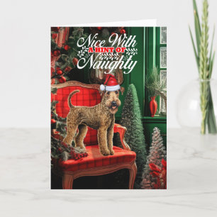 Airedale Terrier Christmas Dog Naughty or Nice Holiday Card