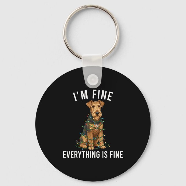 Airedale Terrier Christmas I'm Fine Everything Is  Keychain (Front)