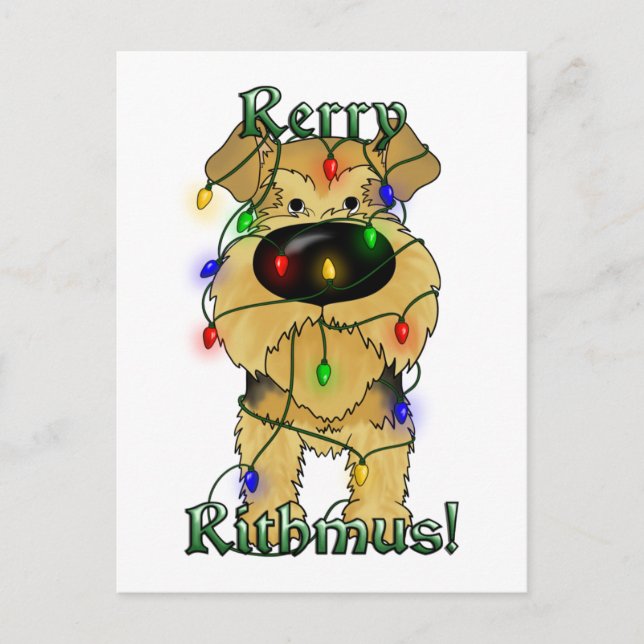 Airedale Terrier Christmas Lights Holiday Postcard (Front)