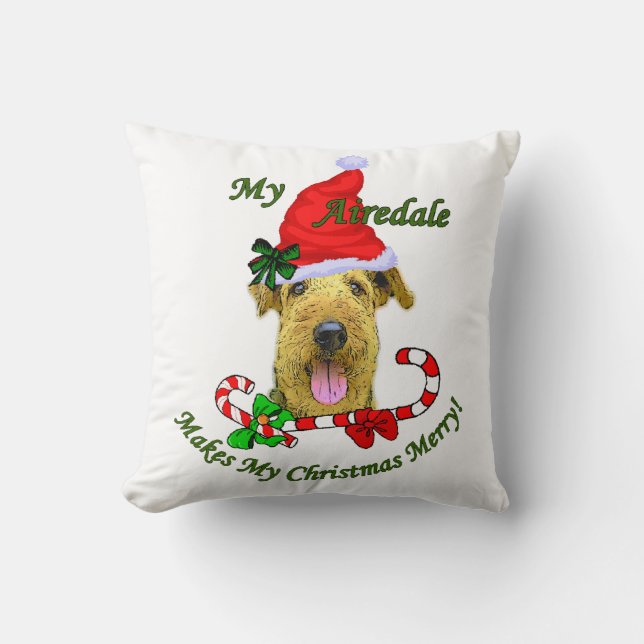 Airedale Terrier Christmas Merry Throw Pillow (Front)