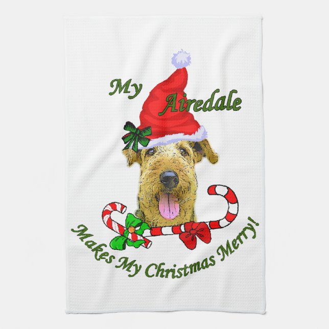 Airedale Terrier Christmas Merry Towel (Vertical)
