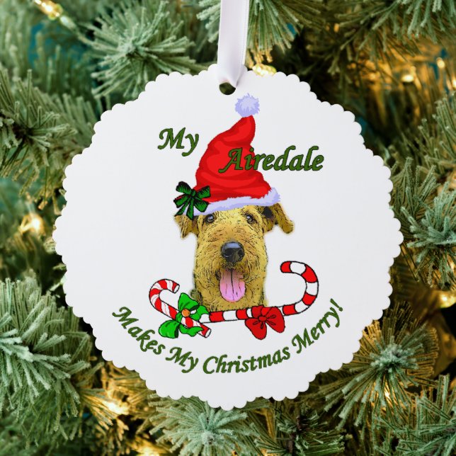Airedale Terrier Christmas Ornament Card (Insitu (Tree))