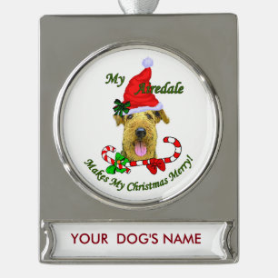 Airedale Terrier Christmas Personalized Silver Plated Banner Ornament