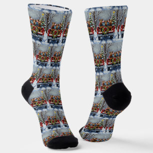 Airedale Terrier Christmas Red Truck Holiday Socks