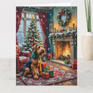 Airedale Terrier Christmas Victorian Living Room Card