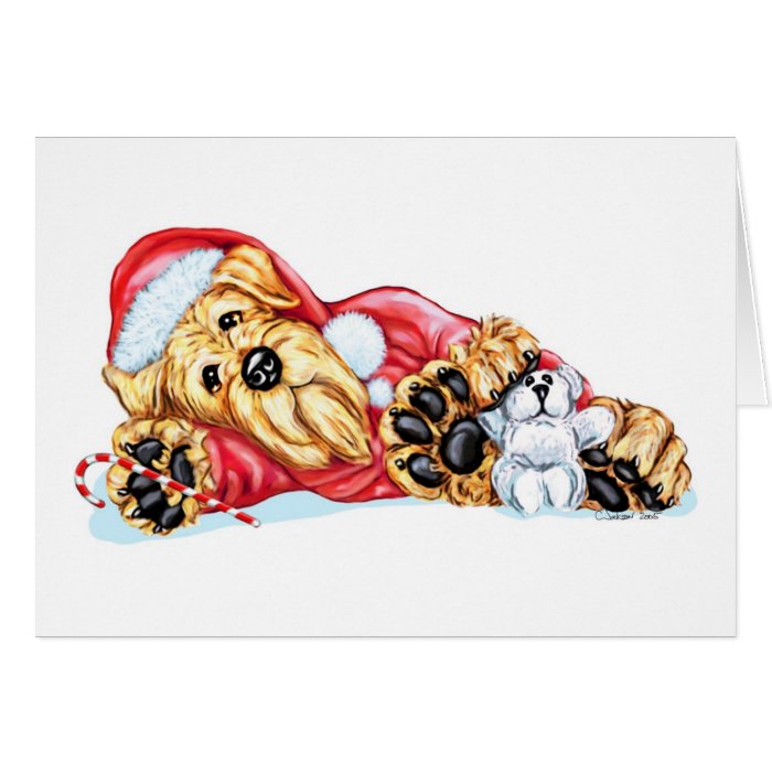 Airedale Terrier Christmas Waiting for Santa Greeting Cards
