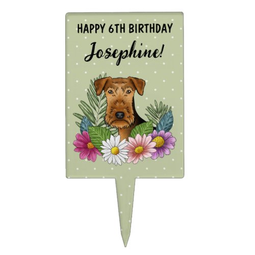 Airedale Terrier Colorful Floral Happy Birthday Cake Topper