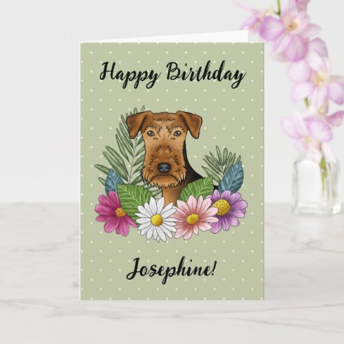 Airedale Terrier Colorful Floral Happy Birthday Card
