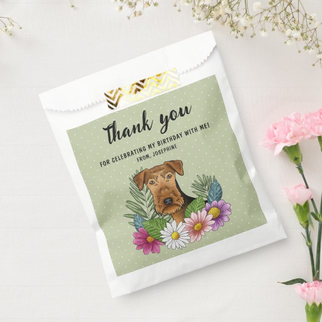 Airedale Terrier Colorful Flowers Birthday Thanks Favor Bag (Sealed)