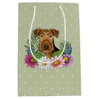 Airedale Terrier Colorful Flowers Green Medium Gift Bag